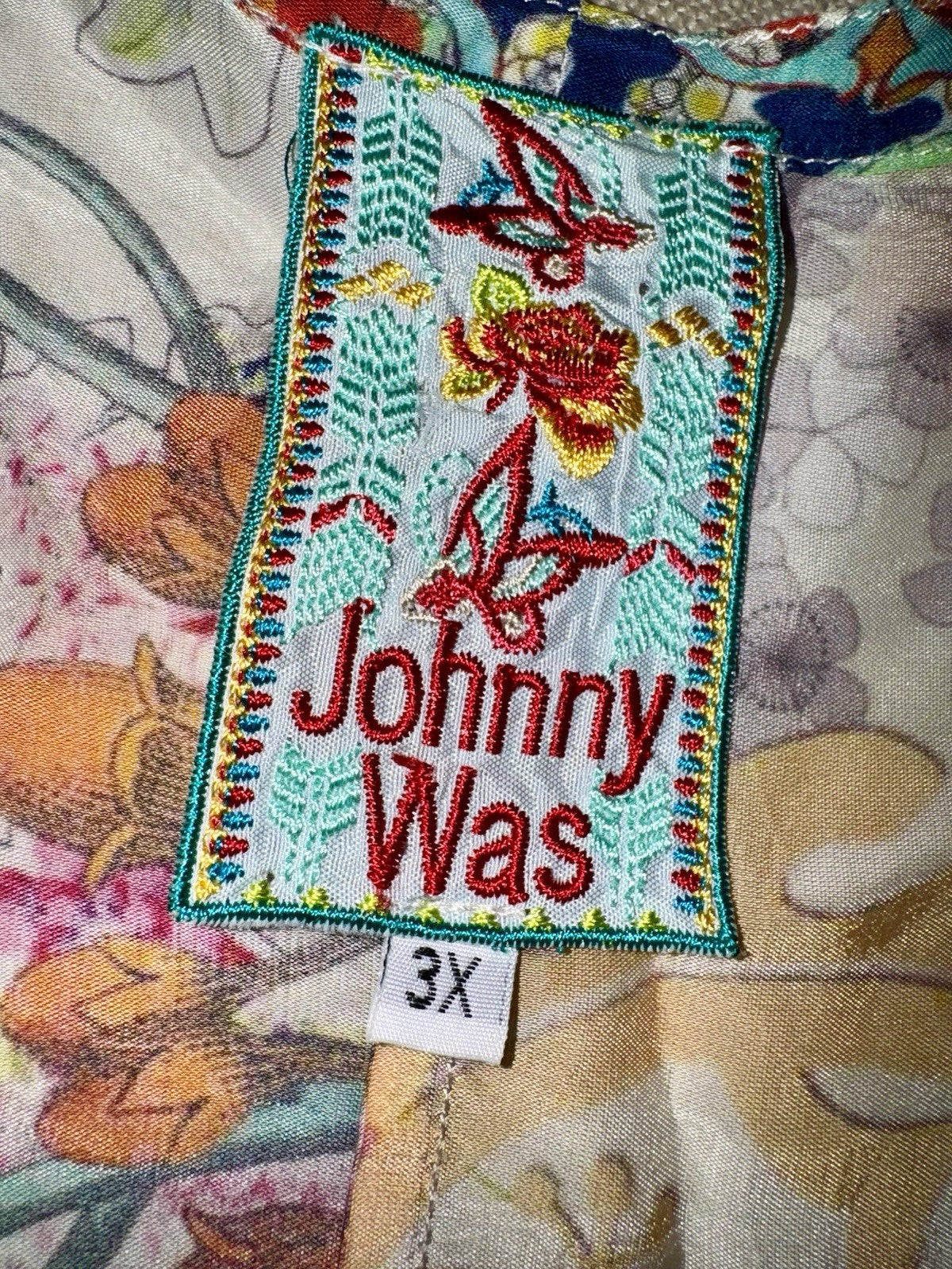 Johnny Was 3X Plus Button Up Shirt Dress Silky Tunic Kimono Patchwork Pattern Johnny Was