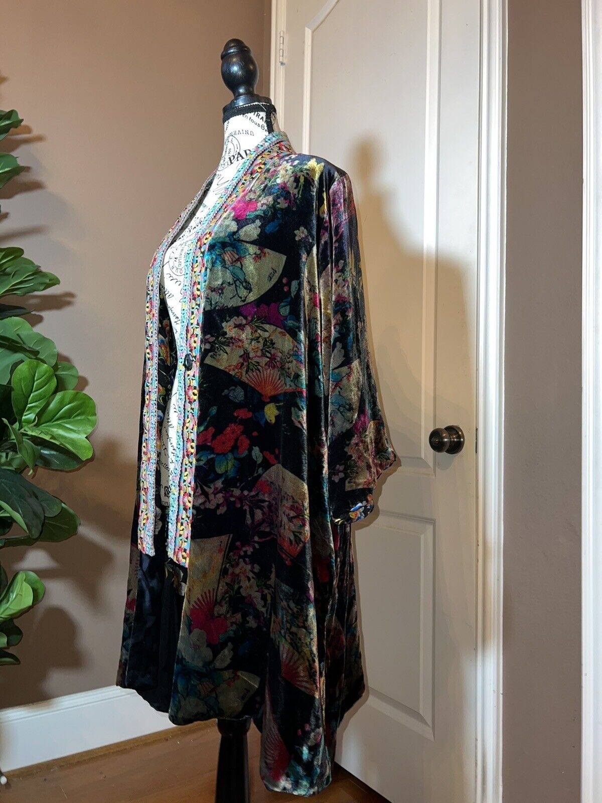 Johnny Was Velvet & Silk Kimono Wrap Sz L Large REVERSIBLE Jewel Tones