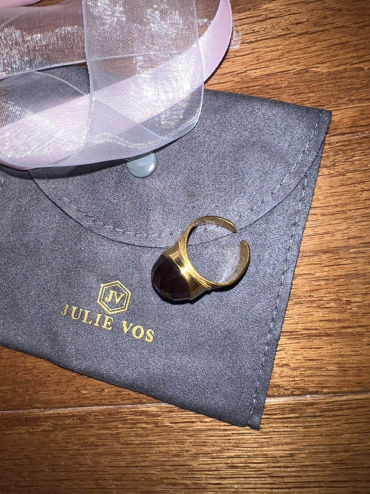 NEW Julie Vos Statement Ring Sz 9 24k Gold Plated W/ Purple Wine Stone NWOT