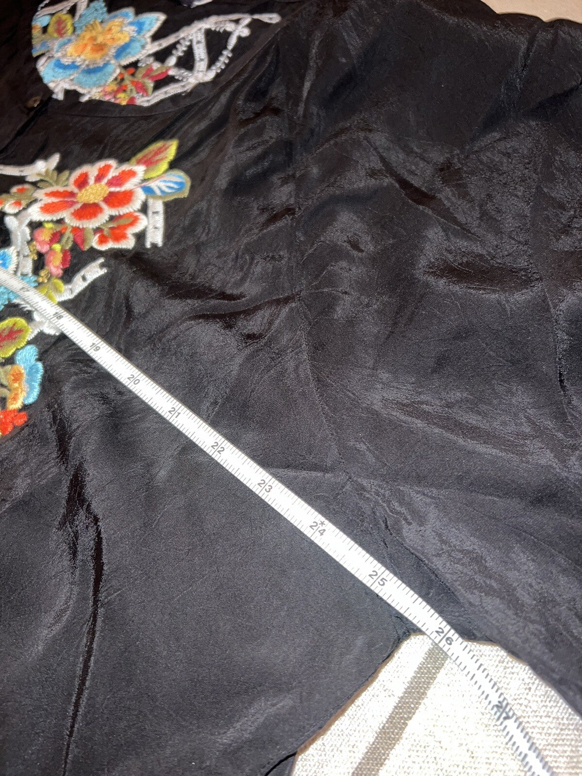 Johnny Was 2X Plus Black Tunic Top Silky Blouse Shirt Embroidered Lightweight Johnny Was