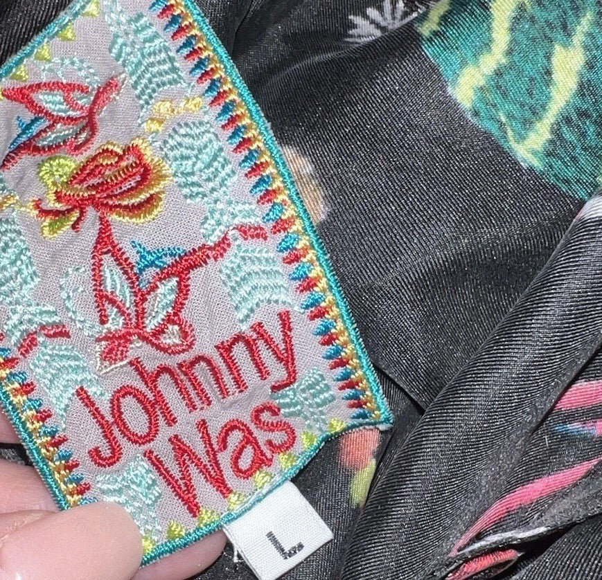 Johnny Was L 100% Silk Button Up Blouse Shirt Long Sleeve Tunic Top Lightweight Johnny Was