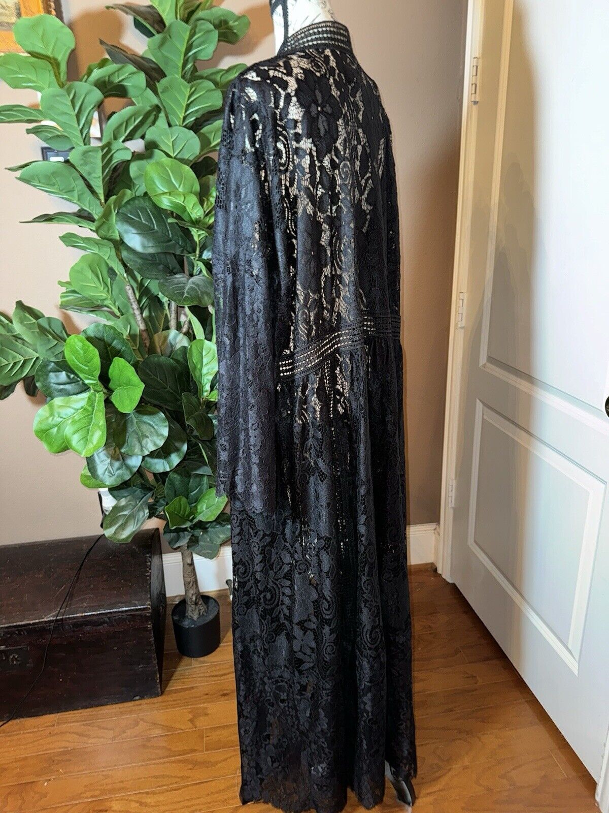 Johnny Was Large Black Lace Long Maxi Dress Kimono Sleeves Empire Waist