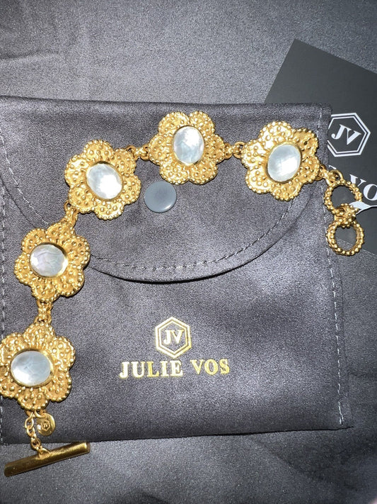 Julie Vos Iridescent Clear Colette Flower Link Toggle Bracelet 24k Plate Julie Vos