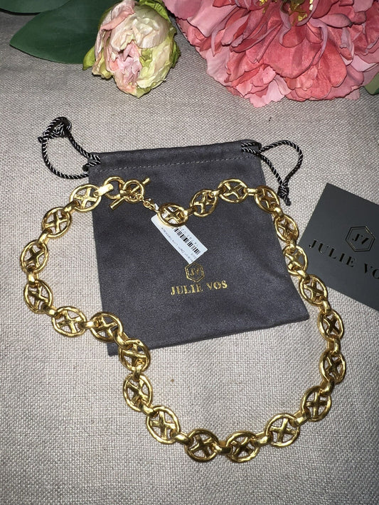 Julie Vos 24k Gold Plated XO Toggle Link Necklace ADJUSTABLE STUNNING Julie Vos