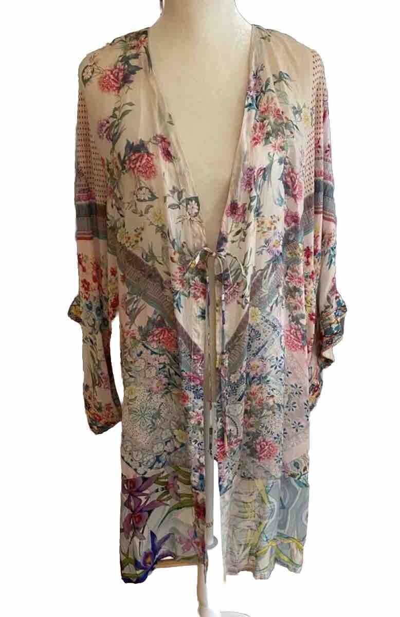 Johnny Was Silky Kimono Sz L   Beautiful Flowy Soft