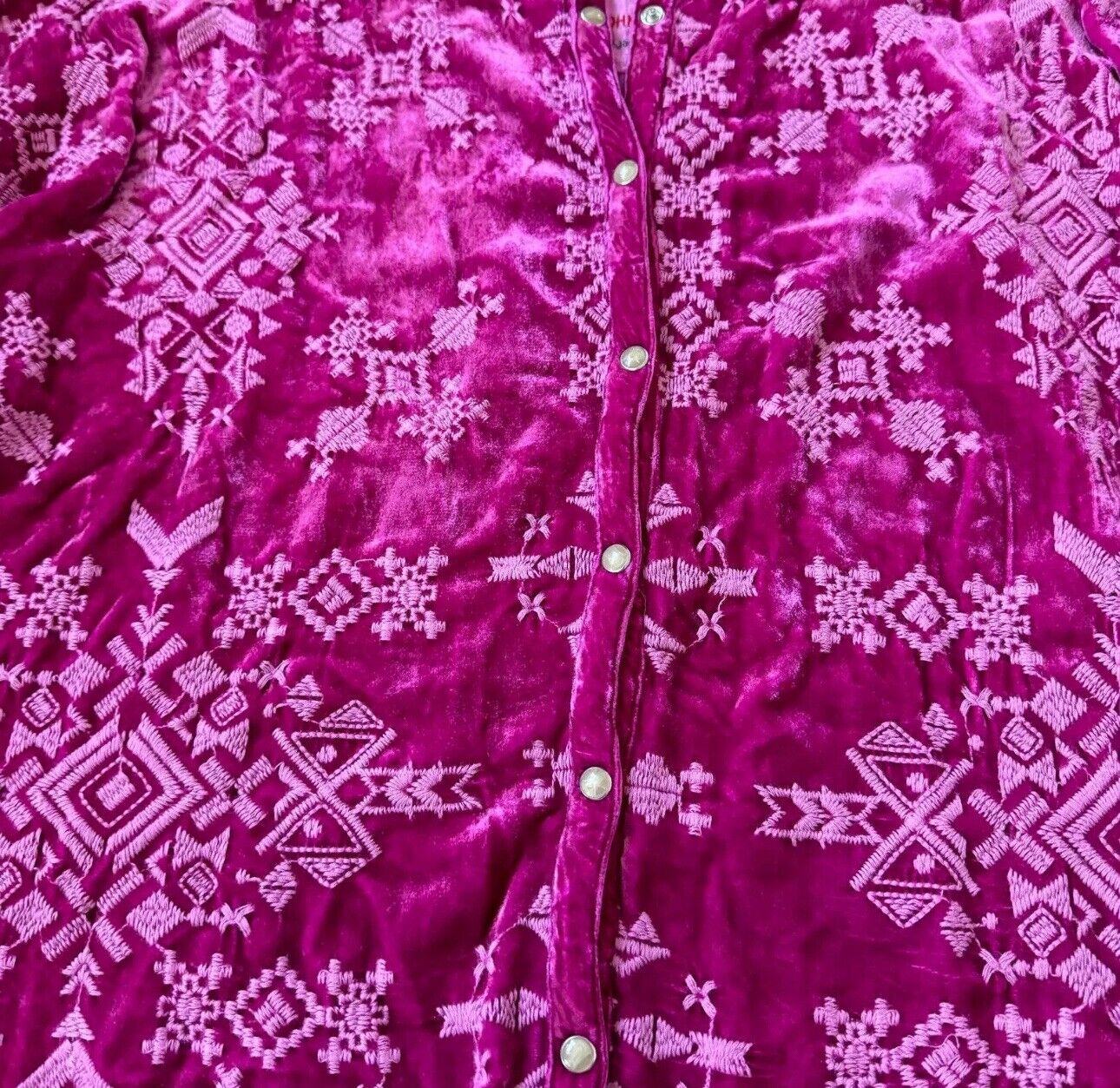 Johnny Was XXL Velvet Fuchsia Pink Button Up Shirt Tunic Top Tonal Blouse