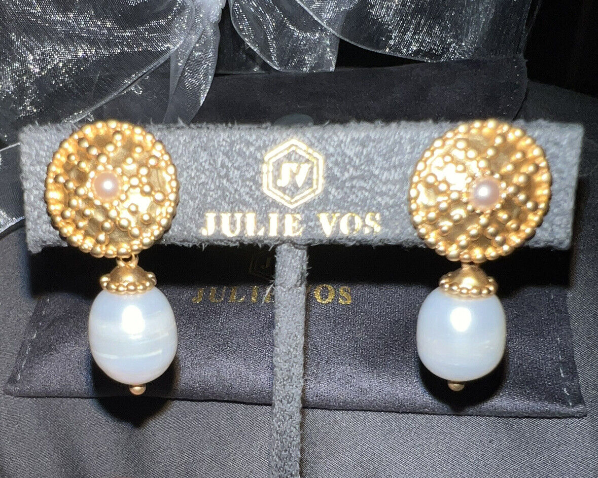 Julie Vos Real Pearl And 24k Gold Earrings Dangle Drop