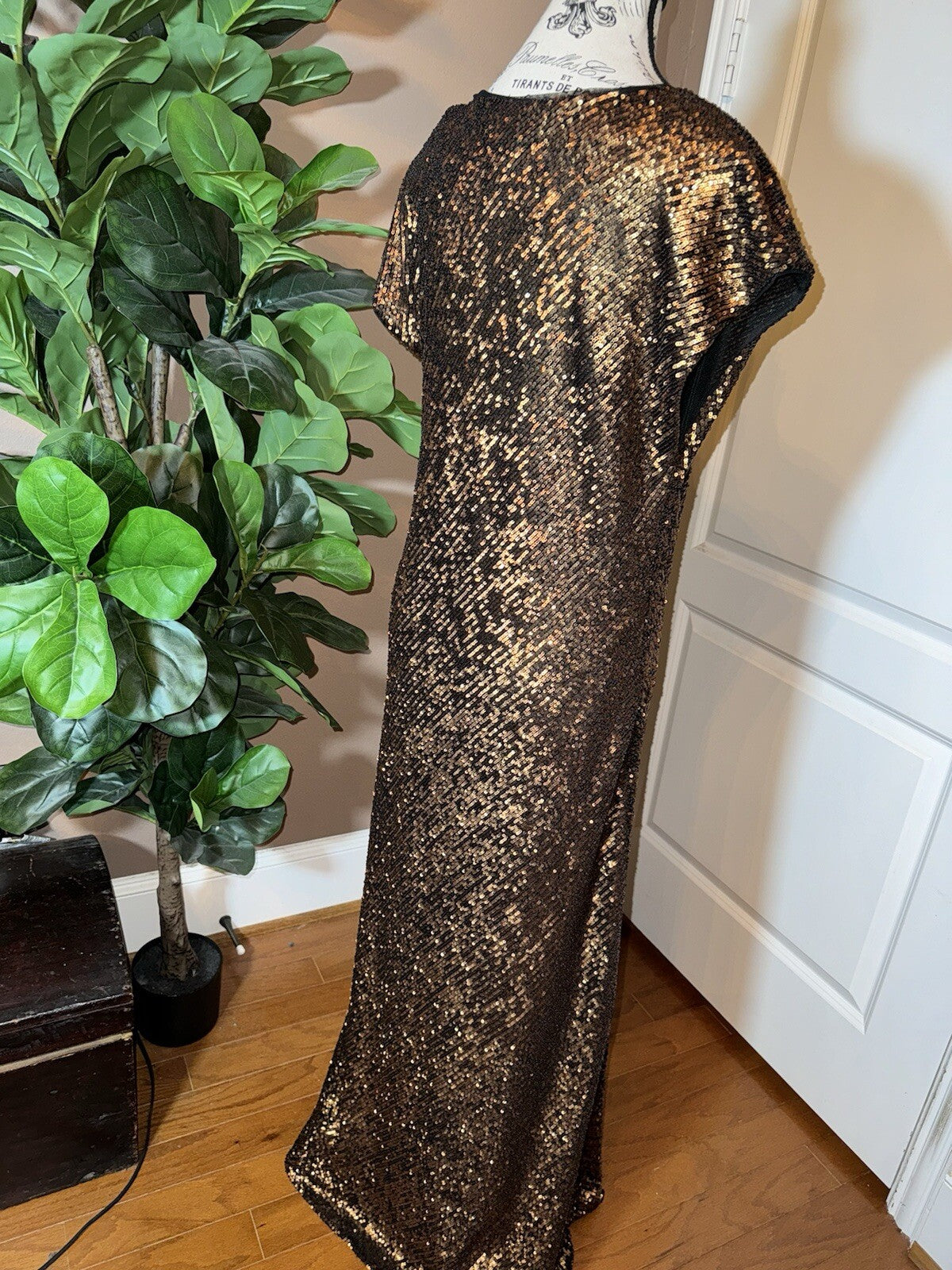 Johnny Was Gold XL Sequin Maxi Dress Long Flowy Mesh Slip Sequins Party Johnny Was