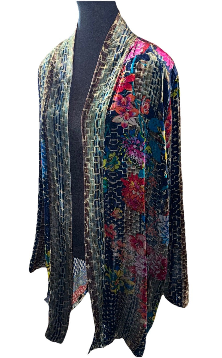 Johnny Was XXL Plus Velvet & Silk Kimono Wrap Jacket Cardigan Duster Floral Johnny Was