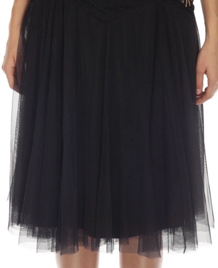 Johnny Was Black Label Sz 8 Jeweled Mesh MIDI Dress Dark Navy $598 Ret Johnny Was