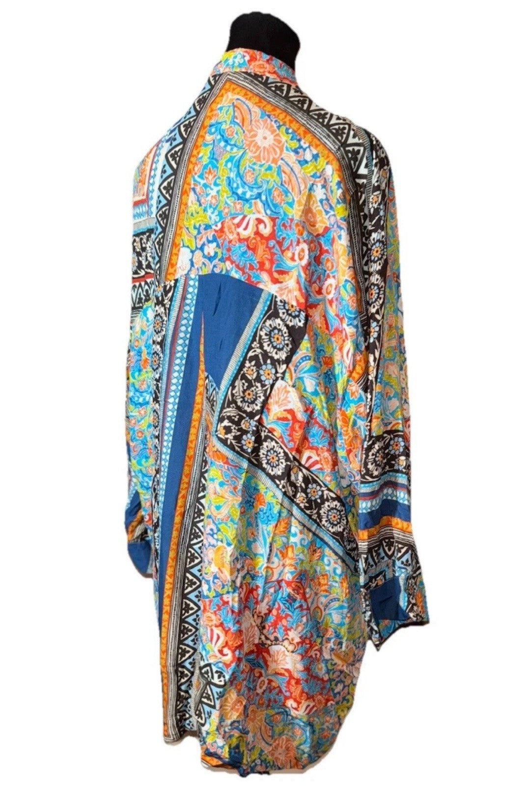 Johnny Was XL Silky Kimono Duster Jacket BOHO Flowy Top Lightweight Cool Color Johnny Was
