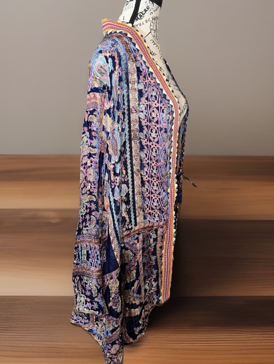 Johnny Was M Medium Burnout Velvet Kimono Duster Wrap Cardigan Jacket Purple Johnny Was