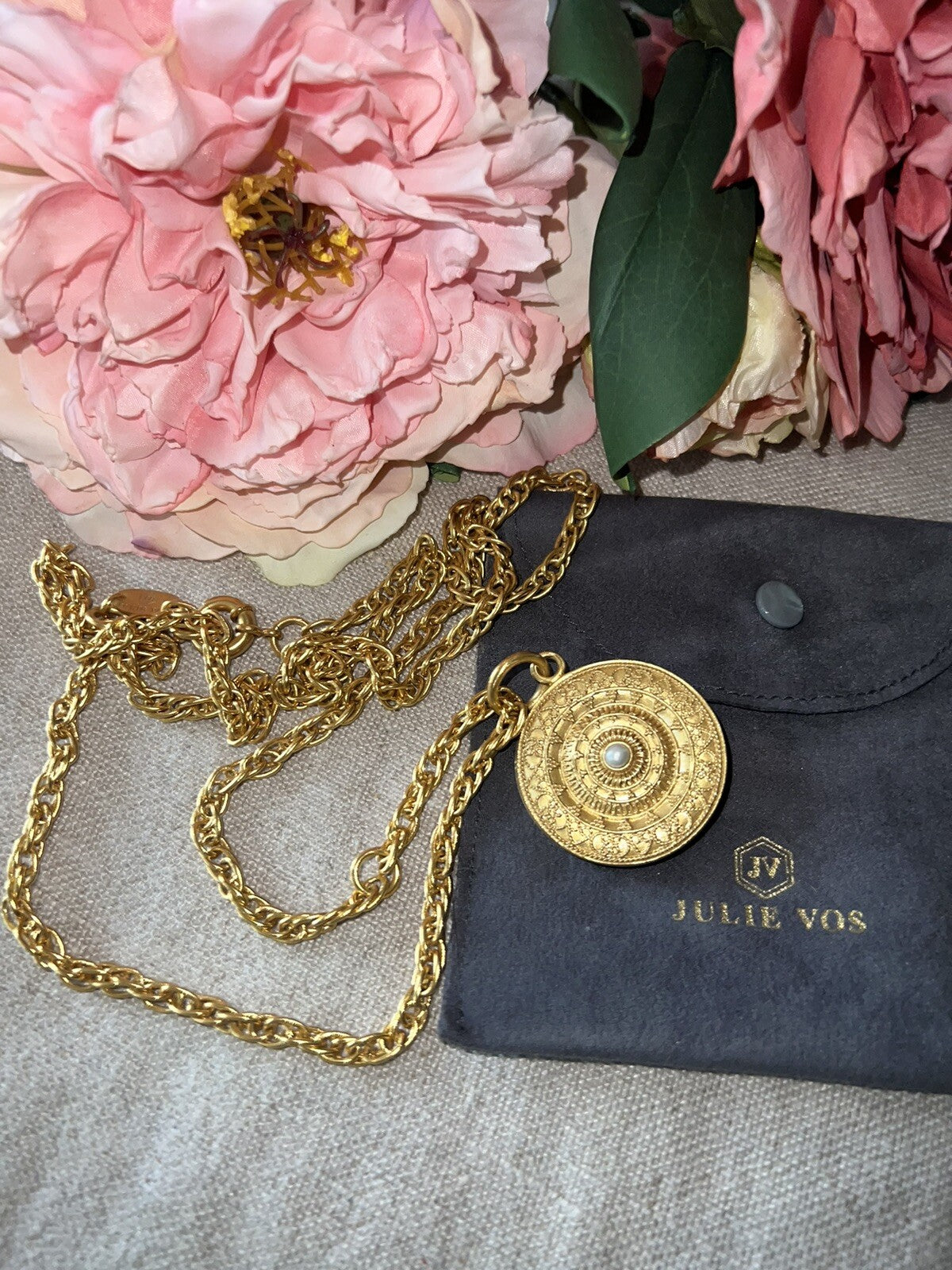 Julie Vos REVERSIBLE Statement Necklace Labradorite & PEARL Pendant Chain Julie Vos