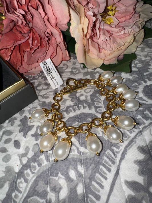 NEW Julie Vos Pearl Charm Link Bracelet Toggle 24k Gold Plated NWT  RETIRED