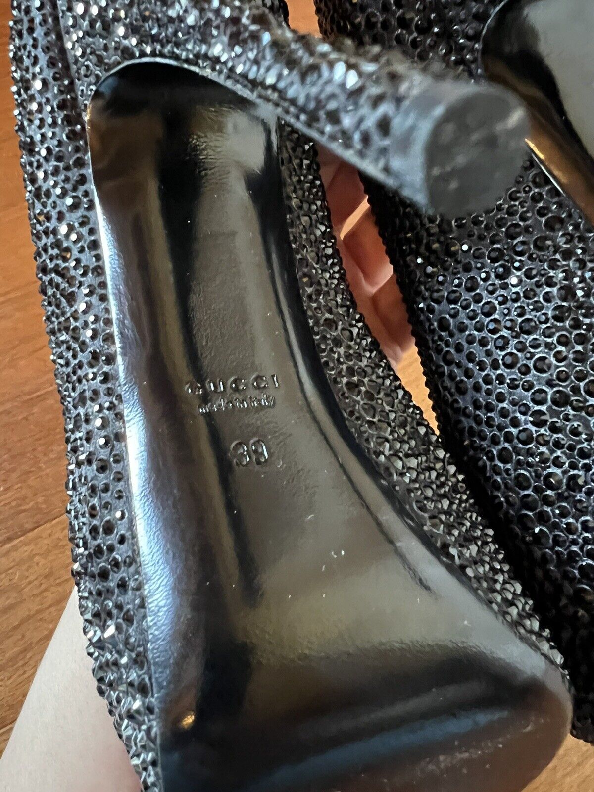 GUCCI Size 9 Black Crystal ETOILE SOFIA Open Toe Heels Pumps Shoes 39 !!!