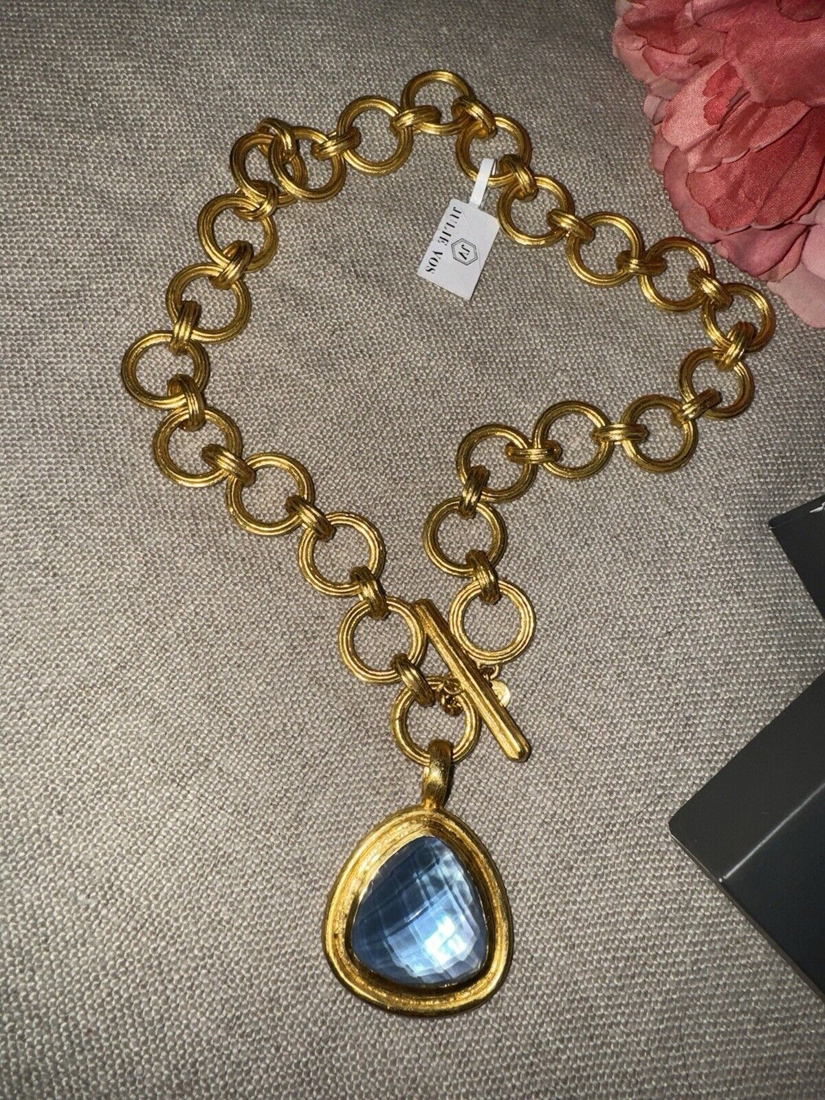 Julie Vos Iridescent Blue & 24k Gold Plate Toggle Statement Necklace