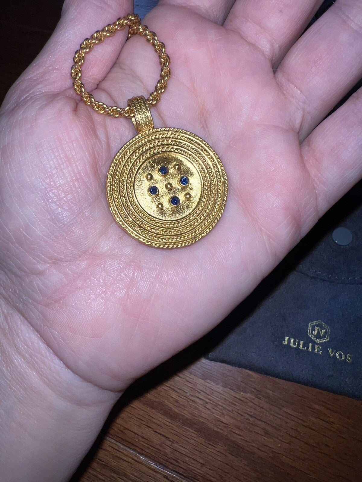 Julie Vos Statement Rope Necklace & Pendant 24k Gold Plate And Sapphire Glass Julie Vos