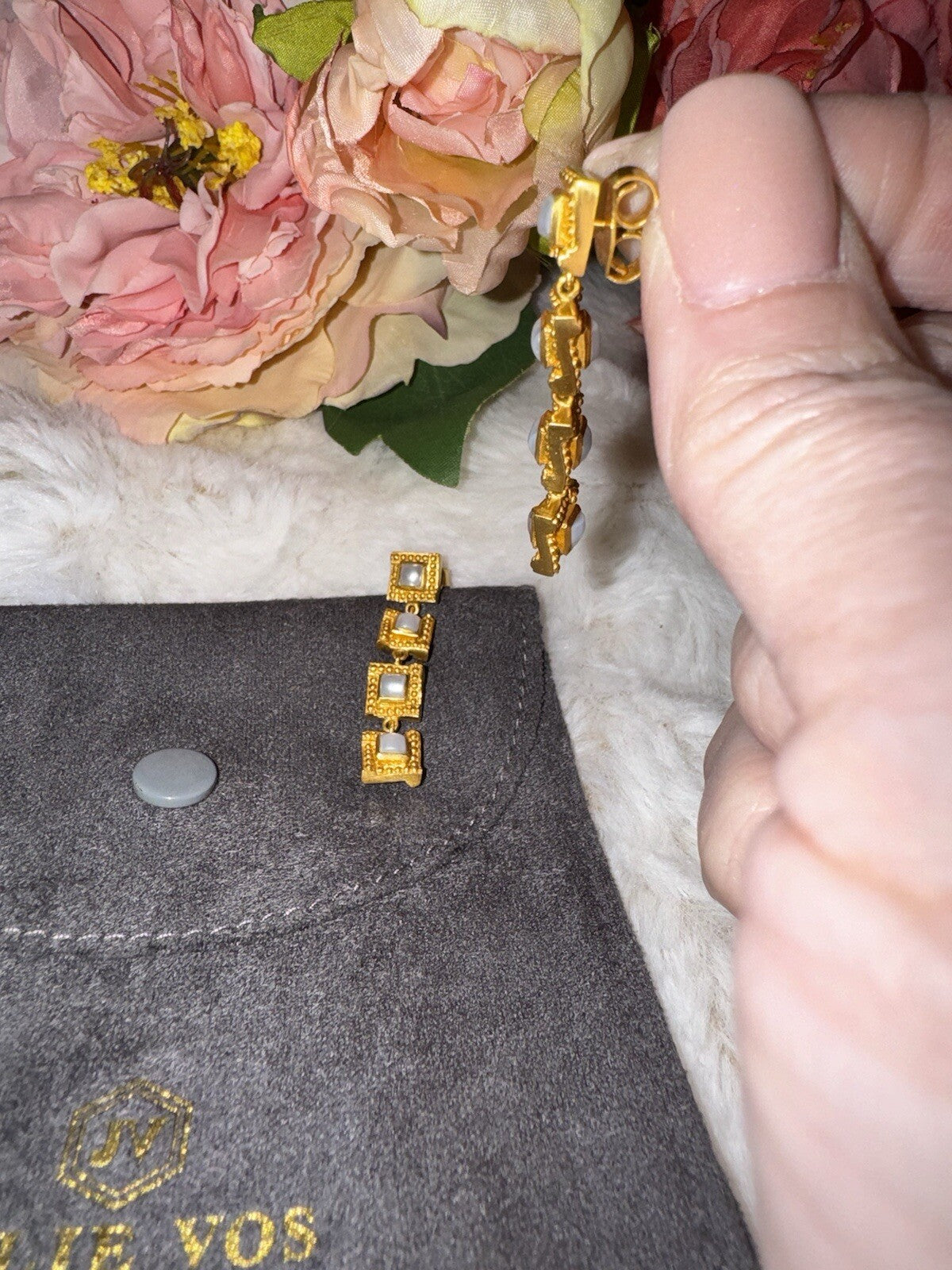 Julie Vos Dangle Drop Pearl Earrings 24k Gold Plated RETIRED Julie Vos