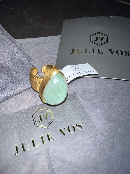 Julie Vos Statement Ring Aspen In Iridescent Light Green Sz 7 ADJUSTABLE