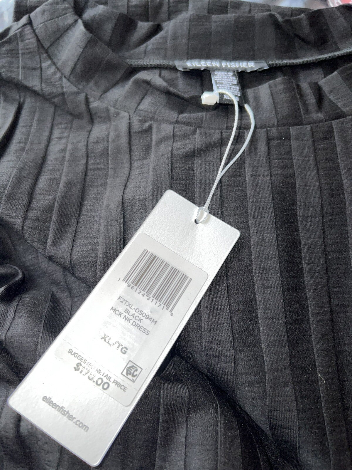 Eileen Fisher Wide Stretch Rib Mockneck Dress Women's sz XL Black Eileen Fisher