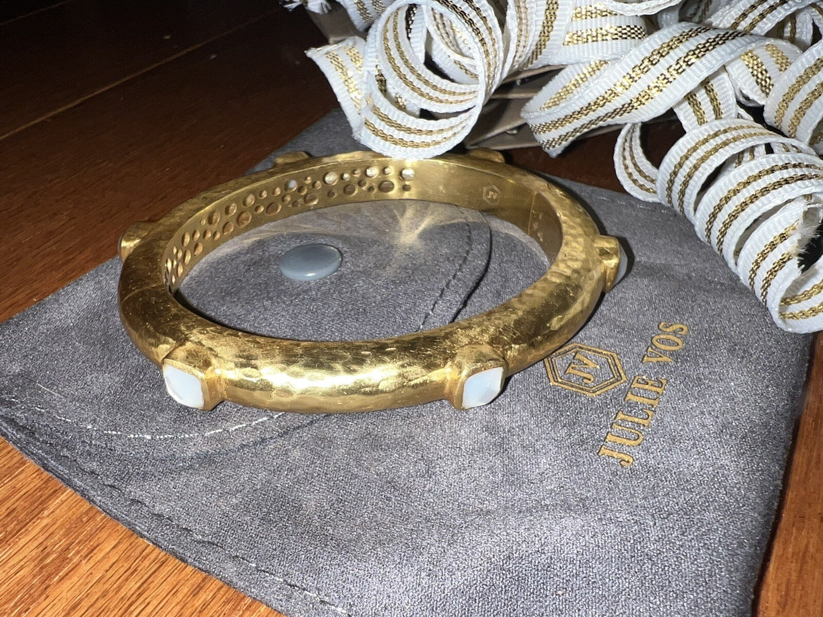 Julie Vos Hinged Bangle Bracelet Clear Iridescent Stones Slightly Milky In Color Julie Vos