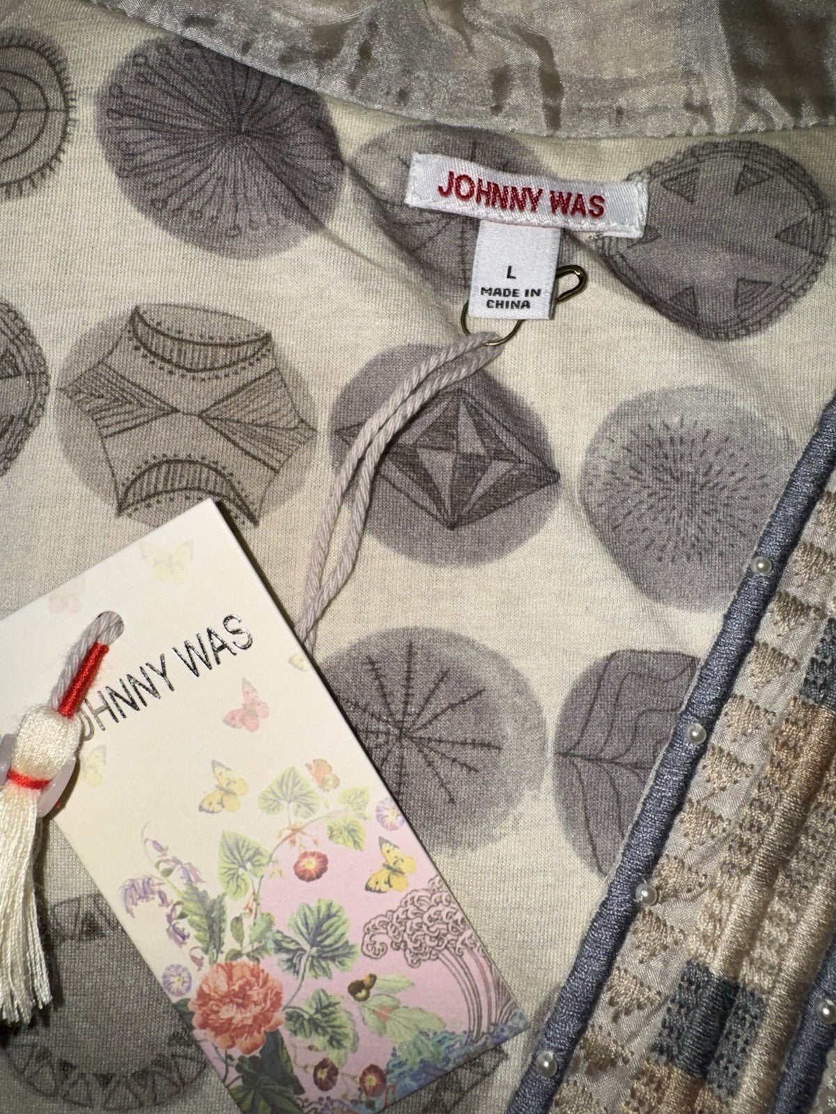 Johnny Was L Large Silk & Sequins Ivory KIMONO Jacket Wrap Pearl Accents Johnny Was