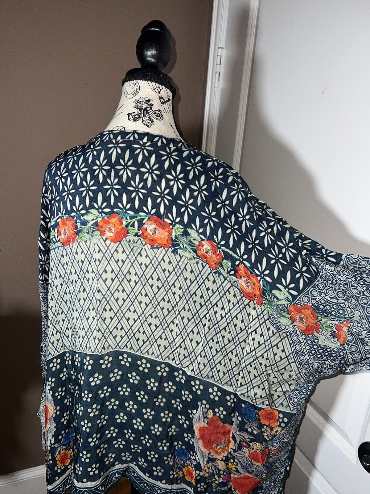 Johnny Was XXL Silky Top Long Sleeve Blouse Button Up Lightweight Floral Tunic Johnny Was