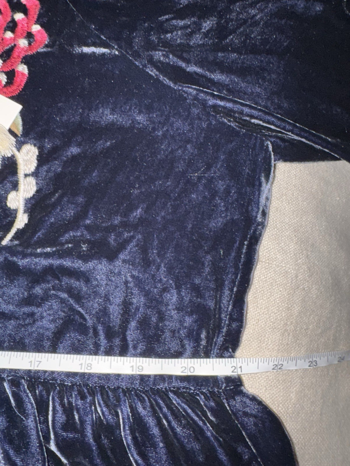 JOHNNY WAS L Dark Midnight Blue Velvet Midi Dress Tiered Embroidered Maxi Johnny Was