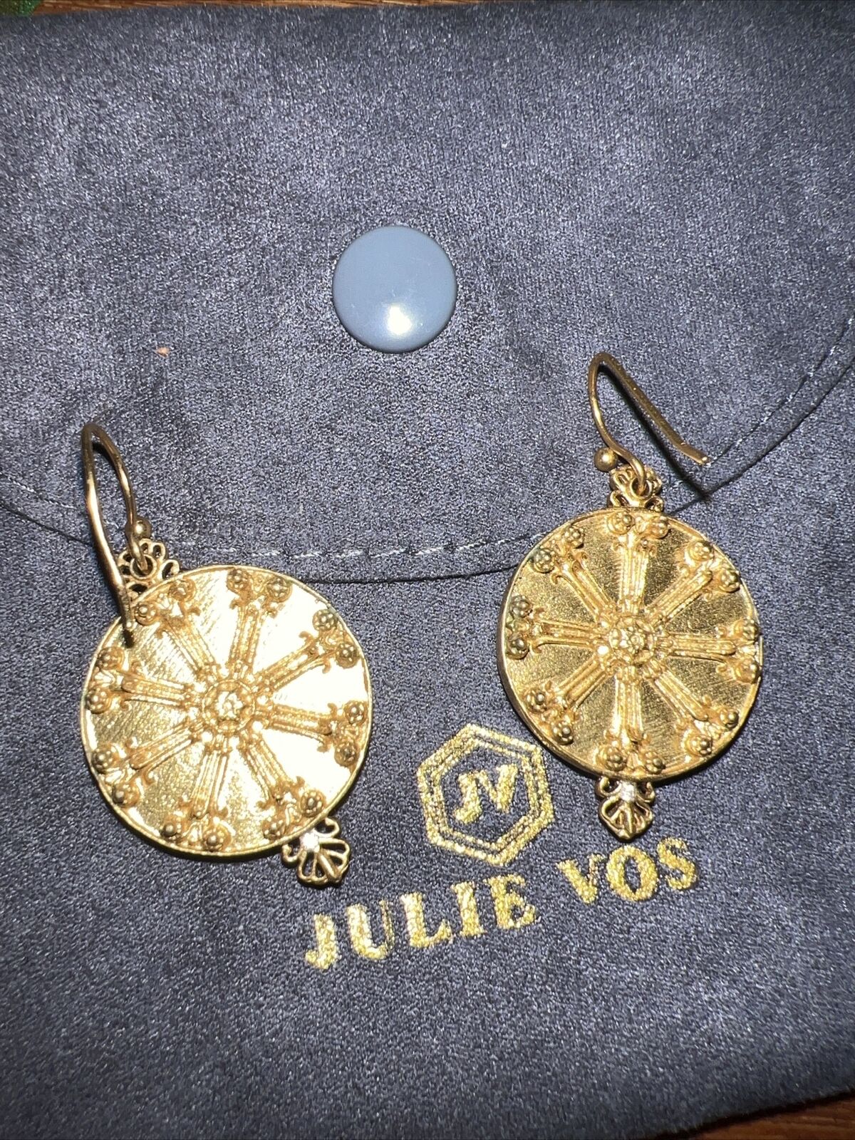 Julie Vos Medallion Earrings 24k Gold Plate French Wire