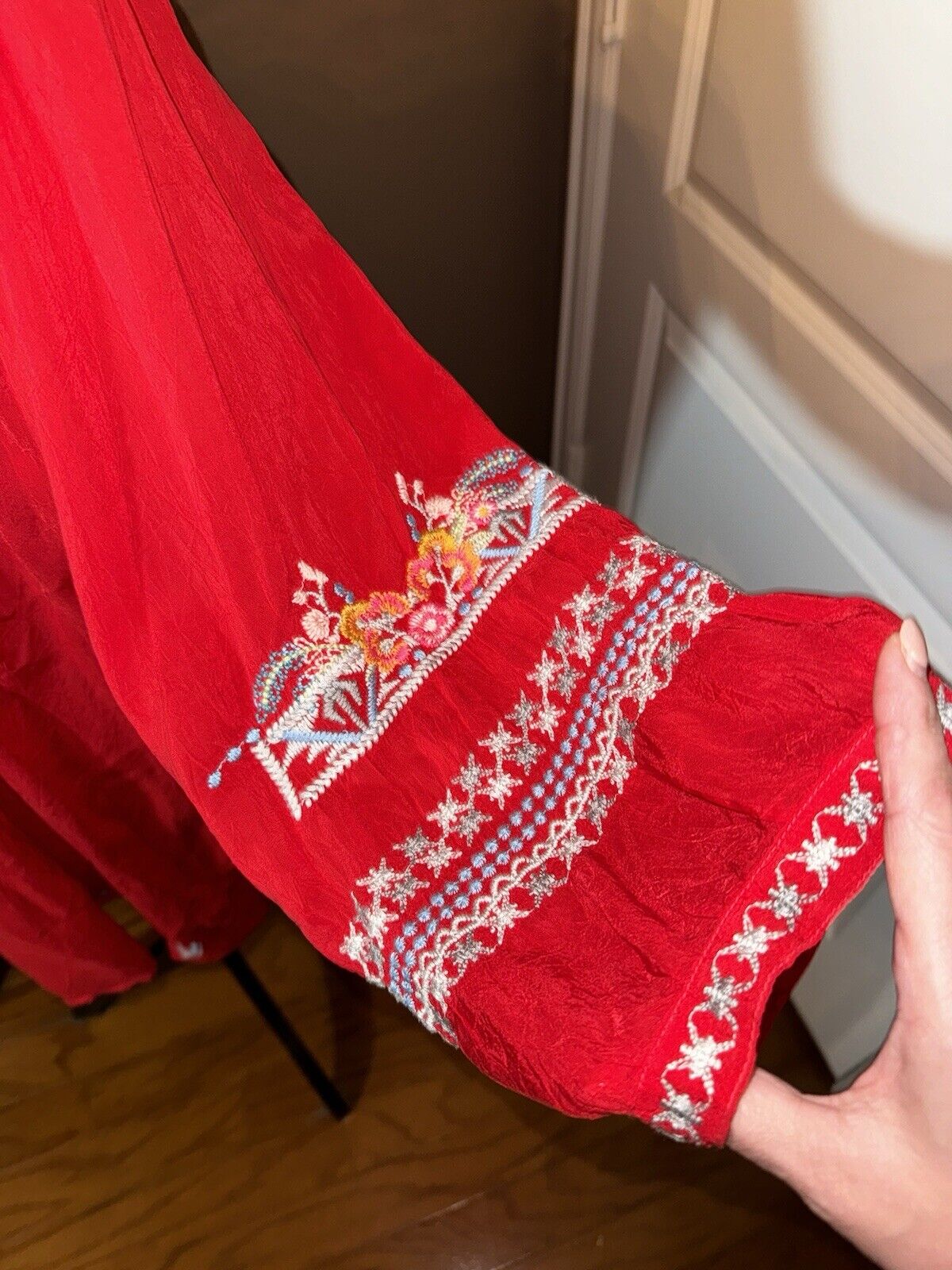 Johnny Was 3x 3XL Tunic Top Red Silky Handkerchief Hem Peasant Blouse