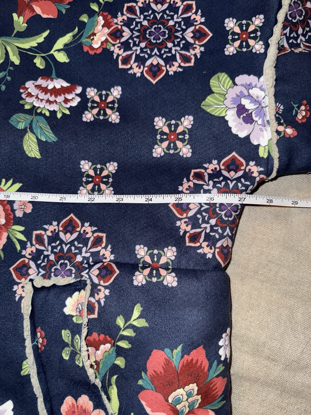 Johnny Was L Navy Blue Coat Jacket Faux Suede & Shearling Oversized Floral Johnny Was Pete & Greta