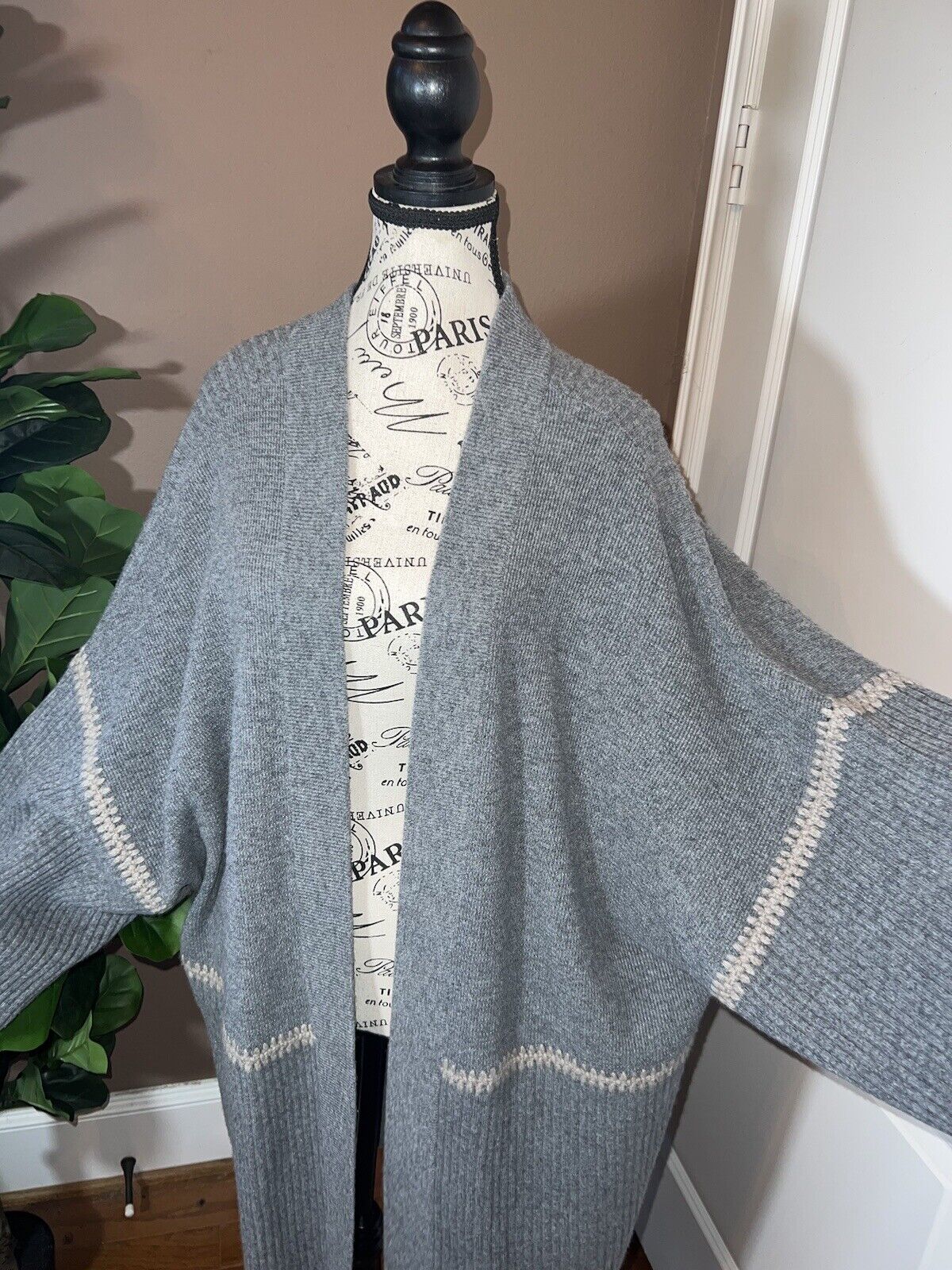 Johnny Was Soft Grey Cashmere Long Kimono Cardigan Wrap Duster XL 1X