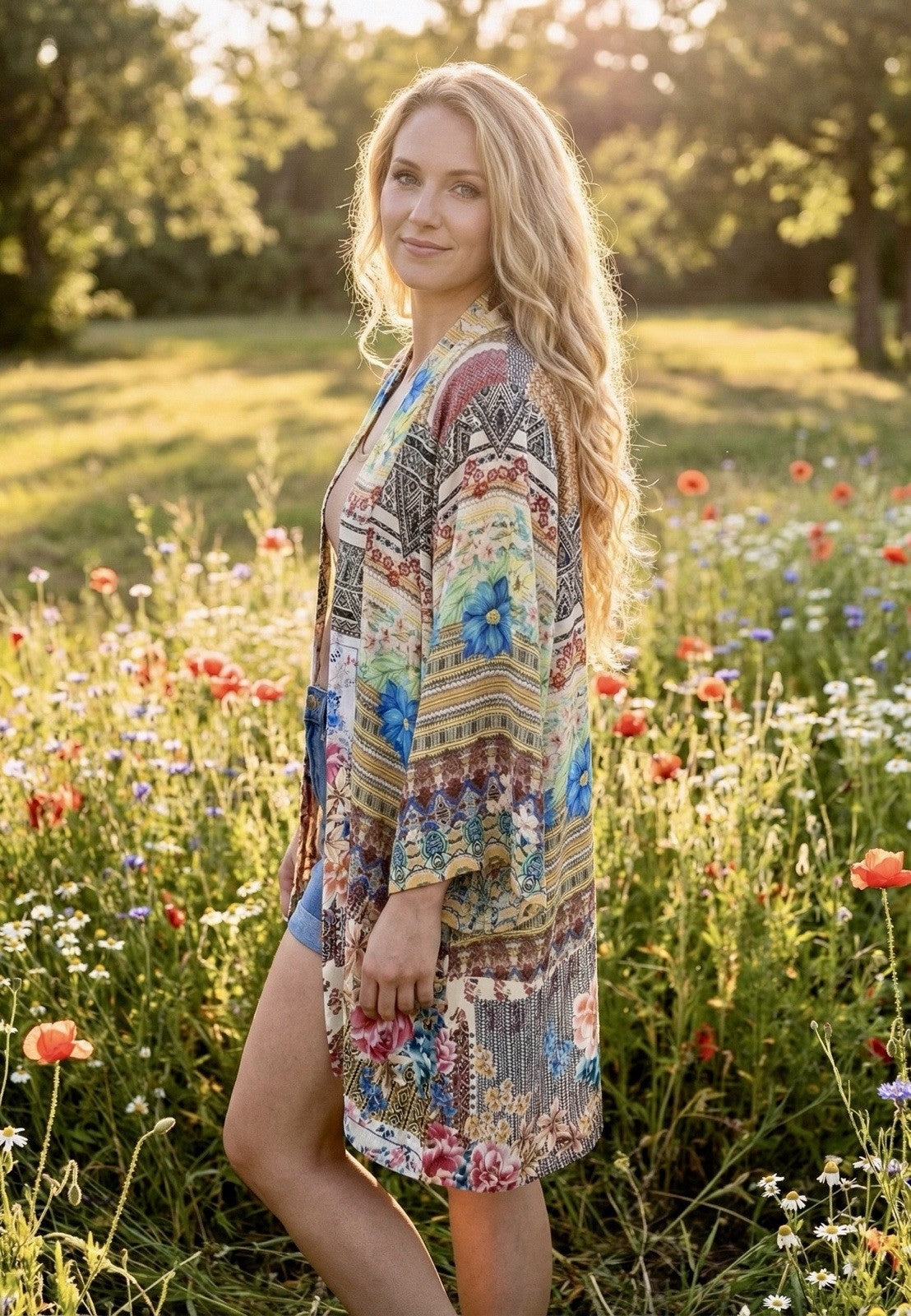 Johnny Was XL Patchwork Floral Kimono Cardigan Soft & Flowy Wrap Jacket Top Johnny Was