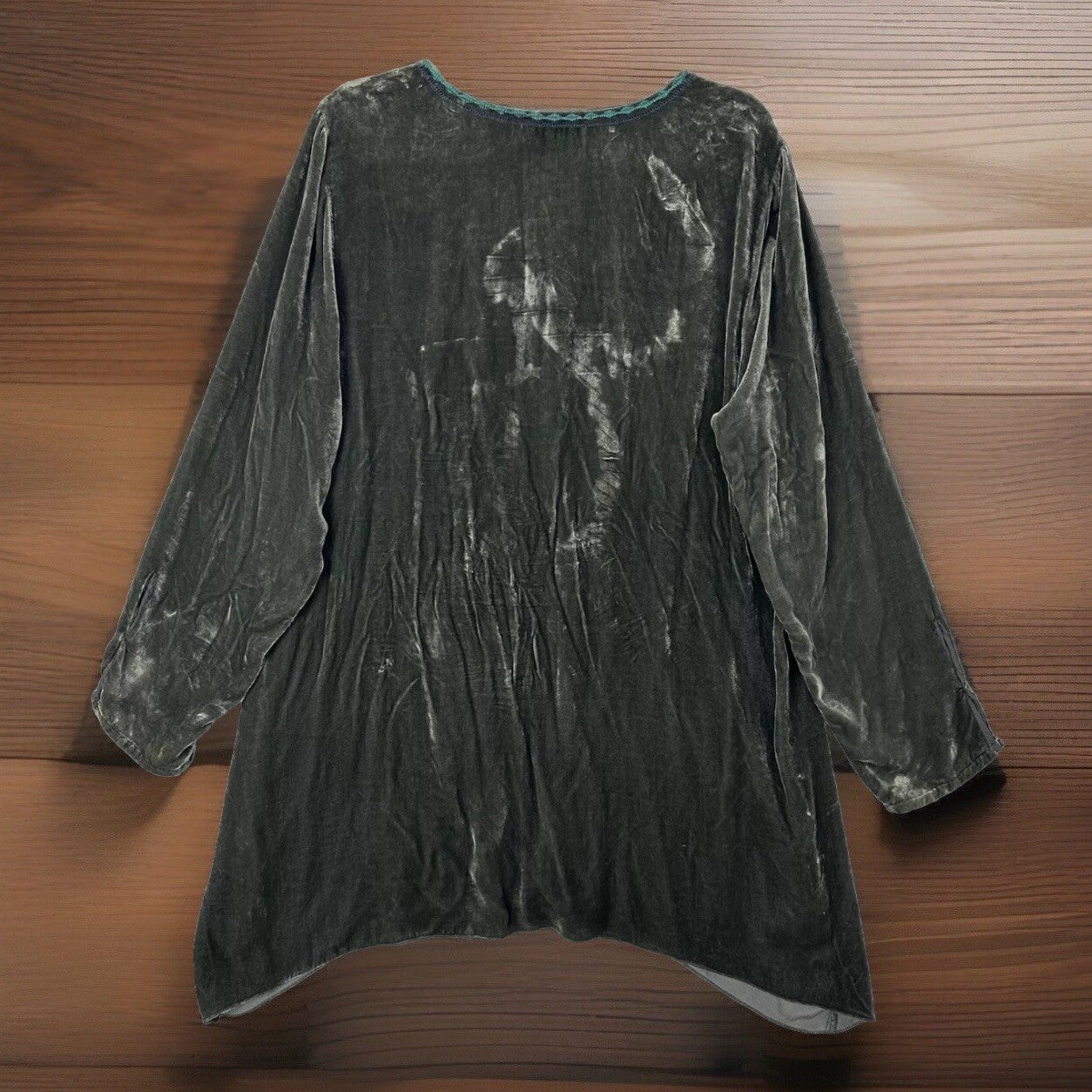 Johnny Was L Large Grey Velvet Butterfly Tunic Top Mini Dress Embroidered Johnny Was