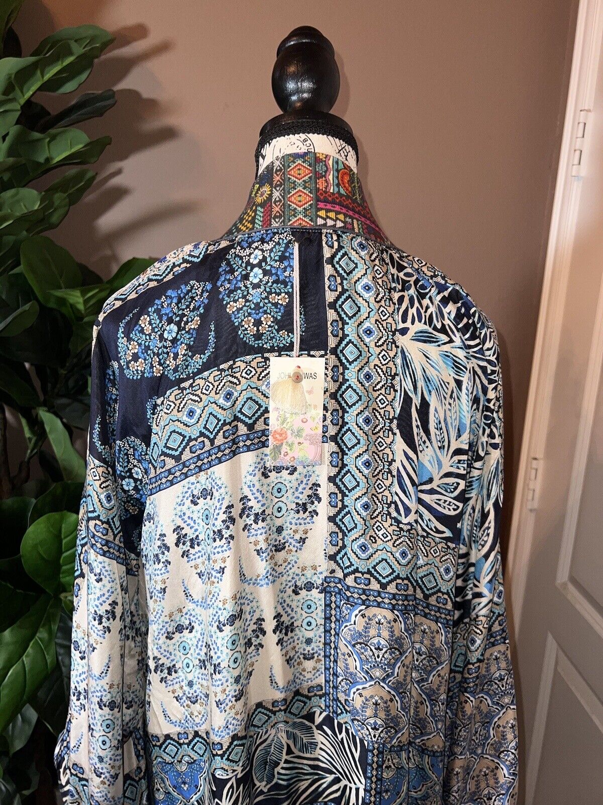 Johnny Was 100% Silk Long Kimono Wrap L Large REVERSIBLE Duster  CRANES