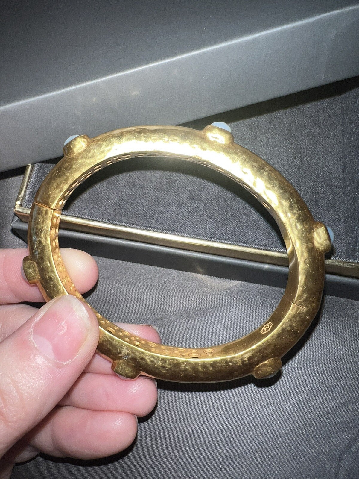 Julie Vos Hinged Bangle Bracelet White Moon Stone 24k Gold Plated Cuff Moonstone Julie Vos