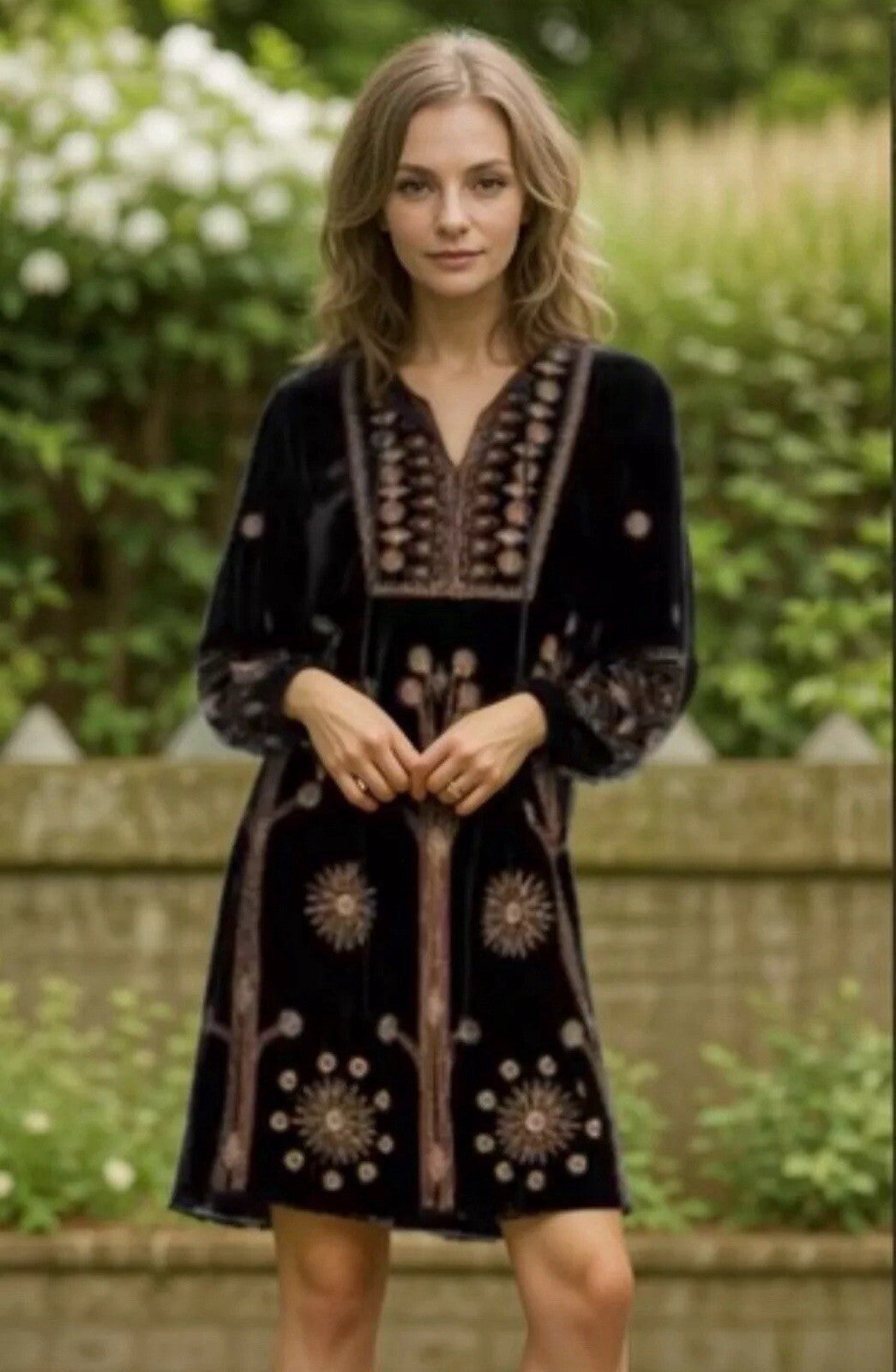 Johnny Was XL Black & Gold Velvet Shift Mini Dress Or Tunic Top Luxury Johnny Was