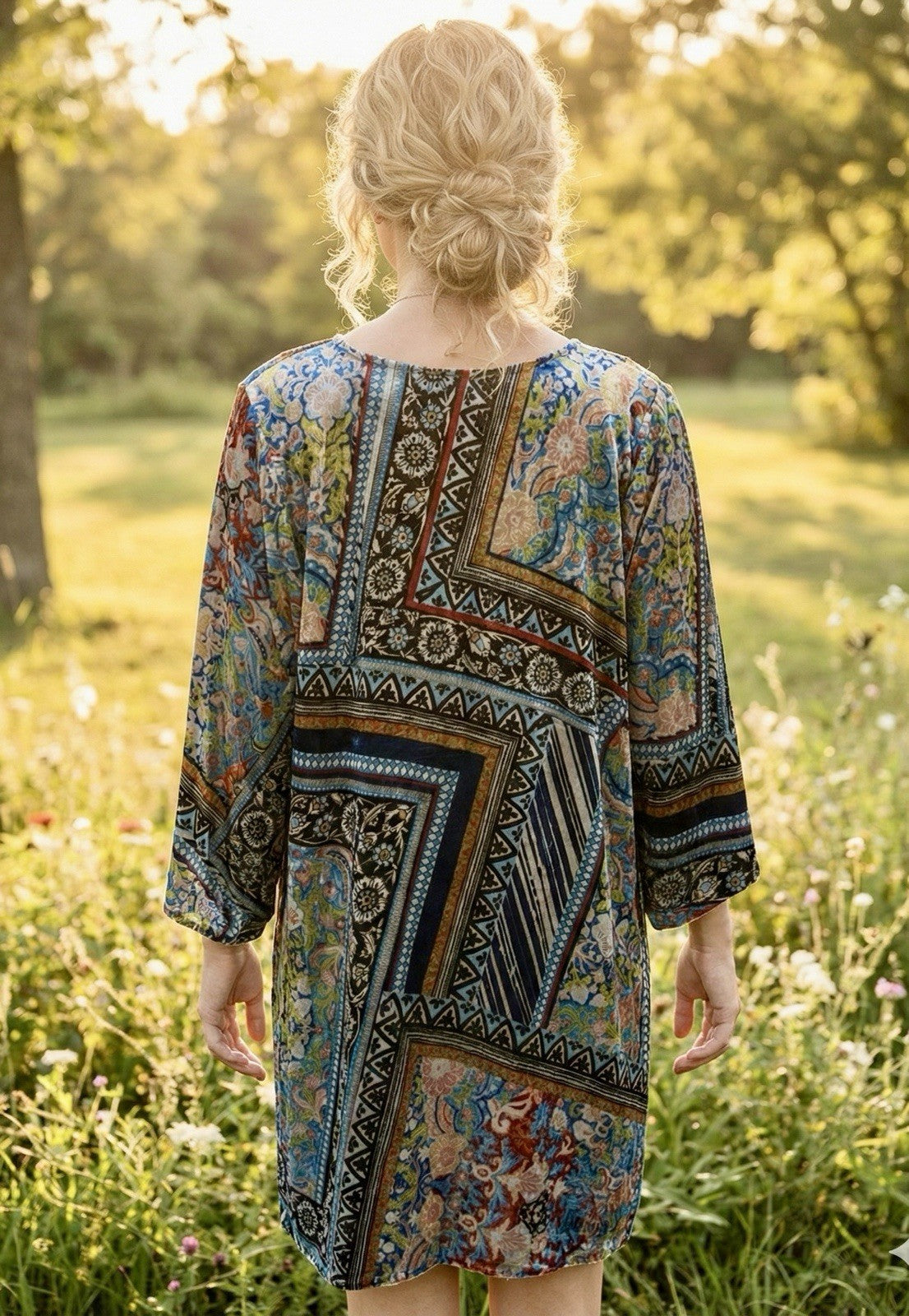 Johnny Was XXL Velvet Mini Shift Dress Tunic Or Top Shirt Jewel Tones BOHO Johnny Was