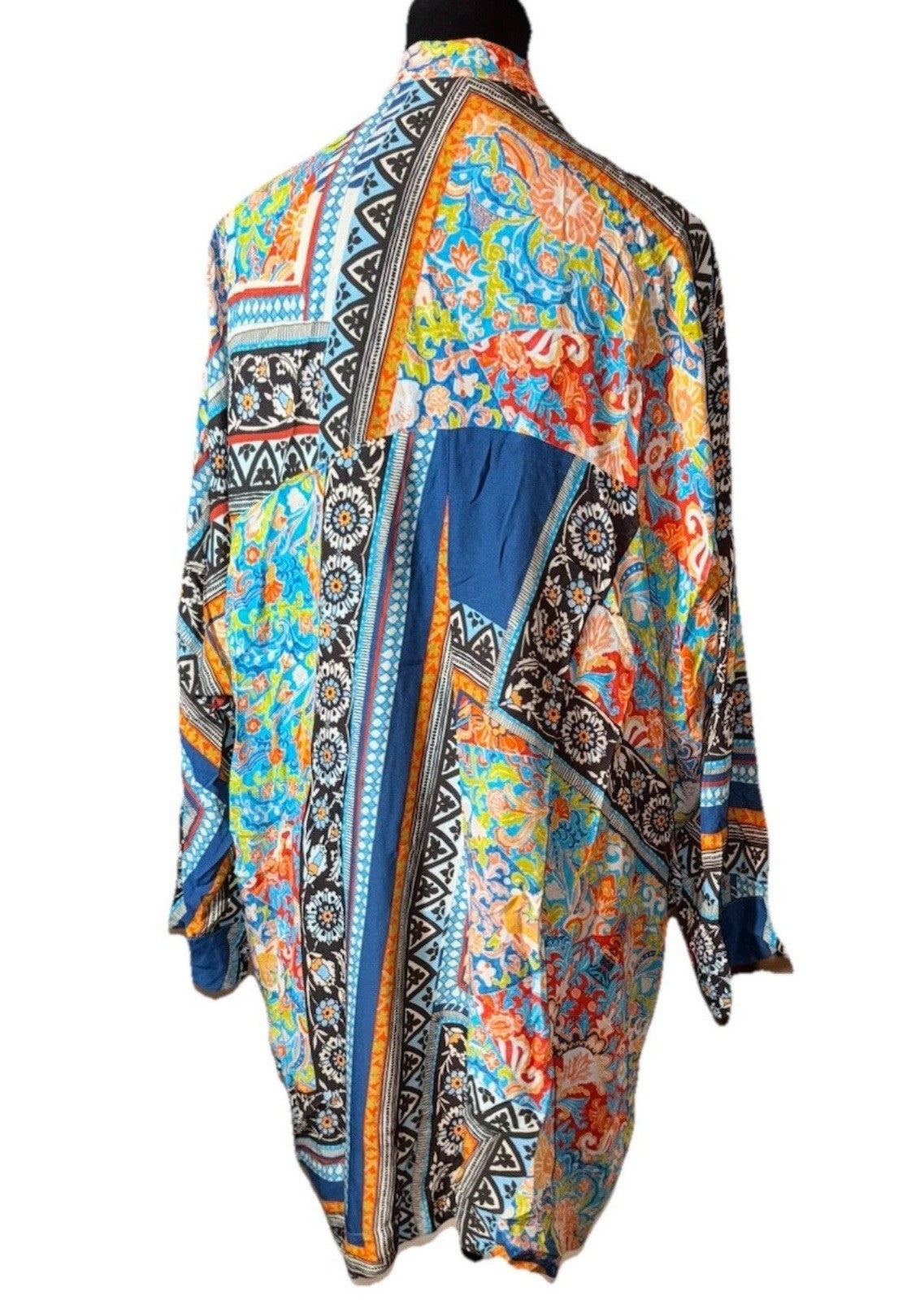 Johnny Was XL Silky Kimono Duster Jacket BOHO Flowy Top Lightweight Cool Color Johnny Was
