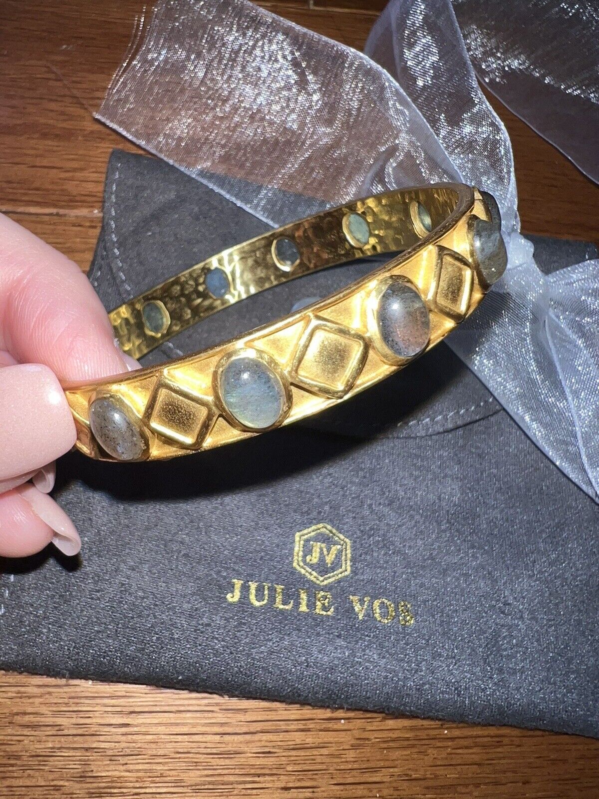 Julie Vos 24k Gold Plated Bangle Bracelet With Labradorite Stones