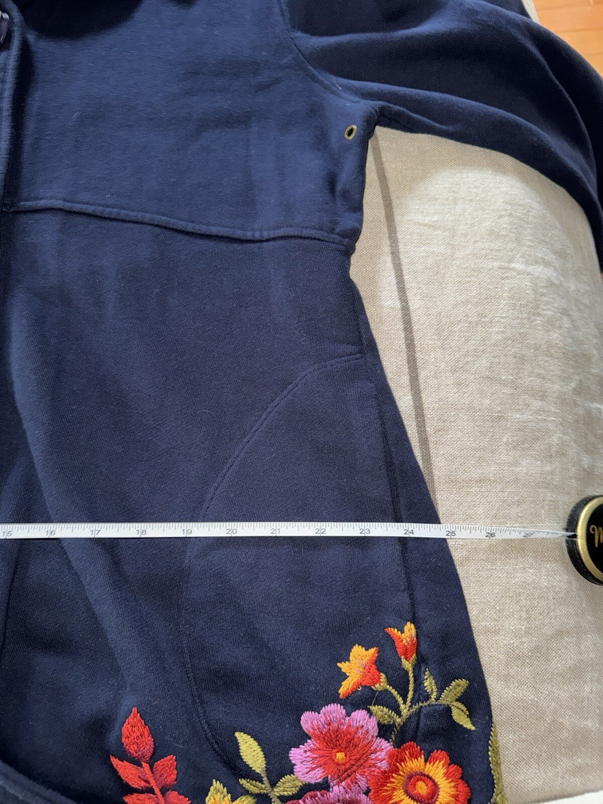 Johnny Was XL Blue Military Trench Coat Jacket Navy W/ Embroidery  Soft Johnny Was