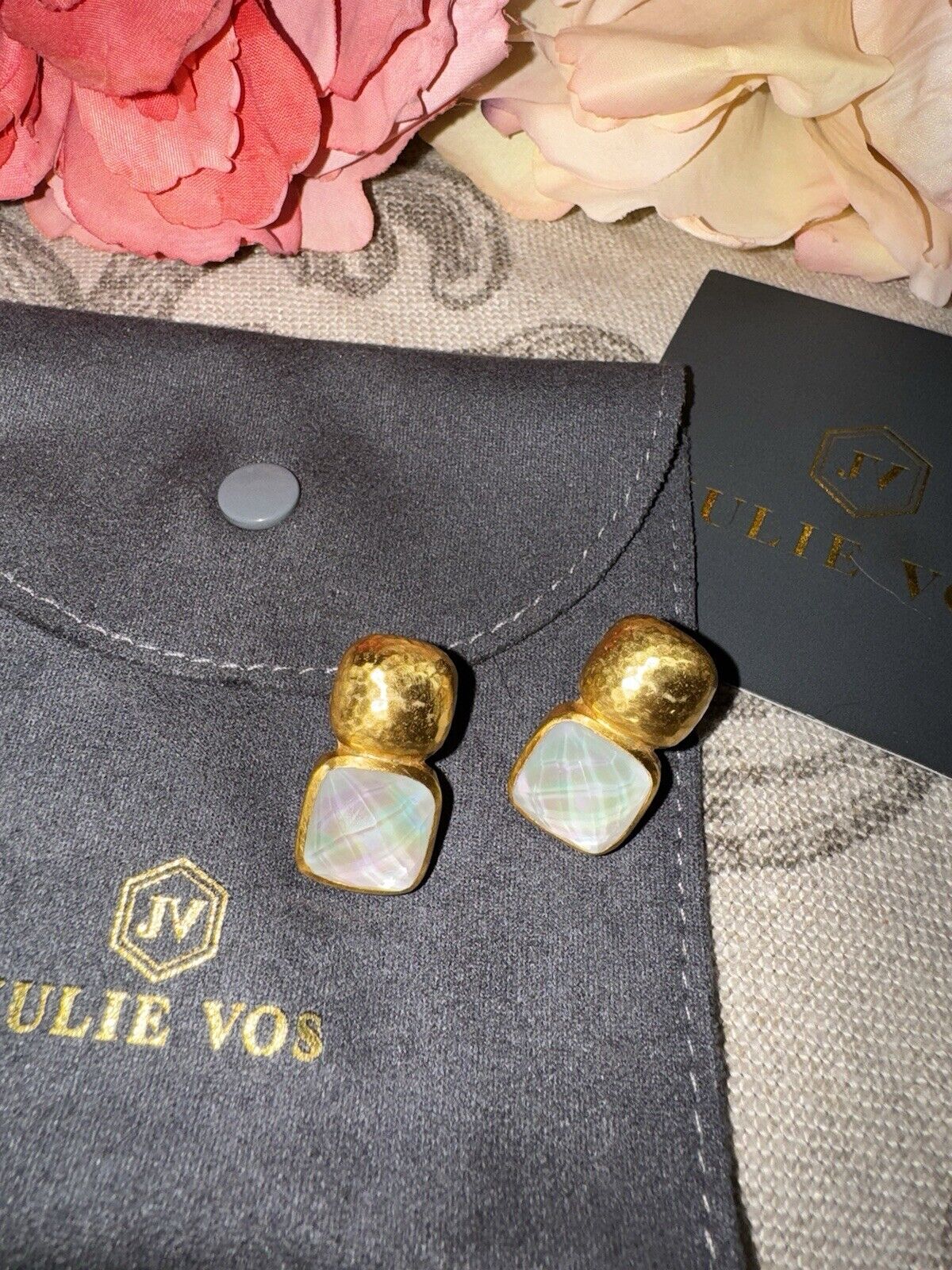 Julie Vos Iridescent Clear Crystal 24k Gold Plated Stud Earrings