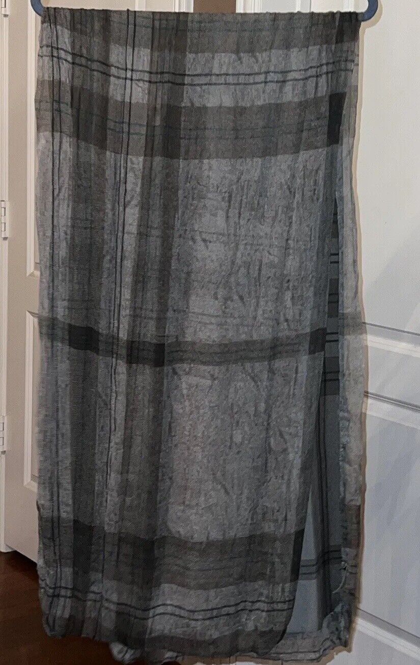 Burberry Scarf Silk And Sheer Plaid Olive Grey Green 35” x  18”