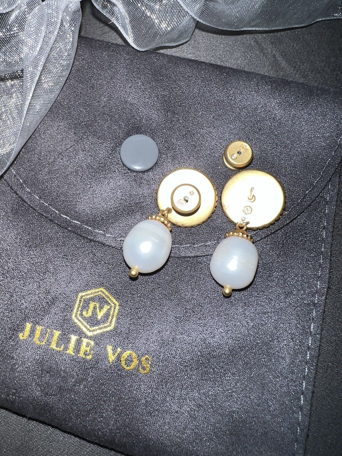 Julie Vos Real Pearl And 24k Gold Earrings Dangle Drop