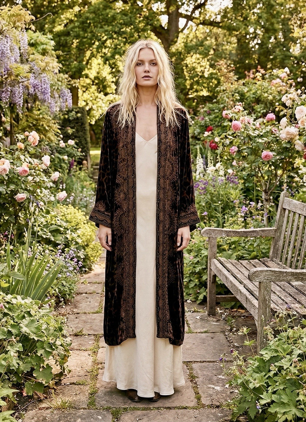 Johnny Was L Large Velvet Long Kimono Duster Wrap Leopard & Lace Jacket Johnny Was