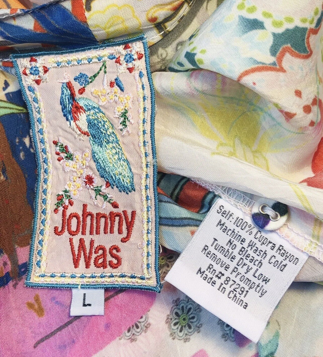 Johnny Was L Floral & Phoenix Long Tunic Top Mini Dress Lightweight Cool Boho Johnny Was