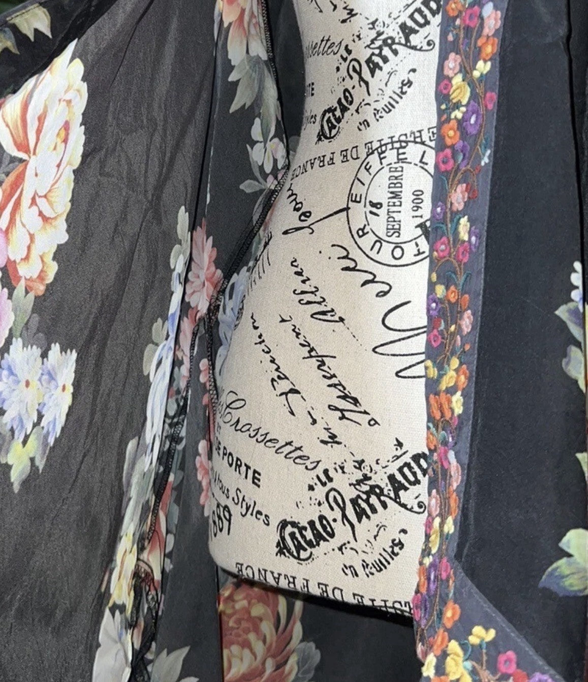 Johnny Was M Medium Silky Kimono Cardigan Duster Jacket Embroidered Trim Pockets Johnny Was