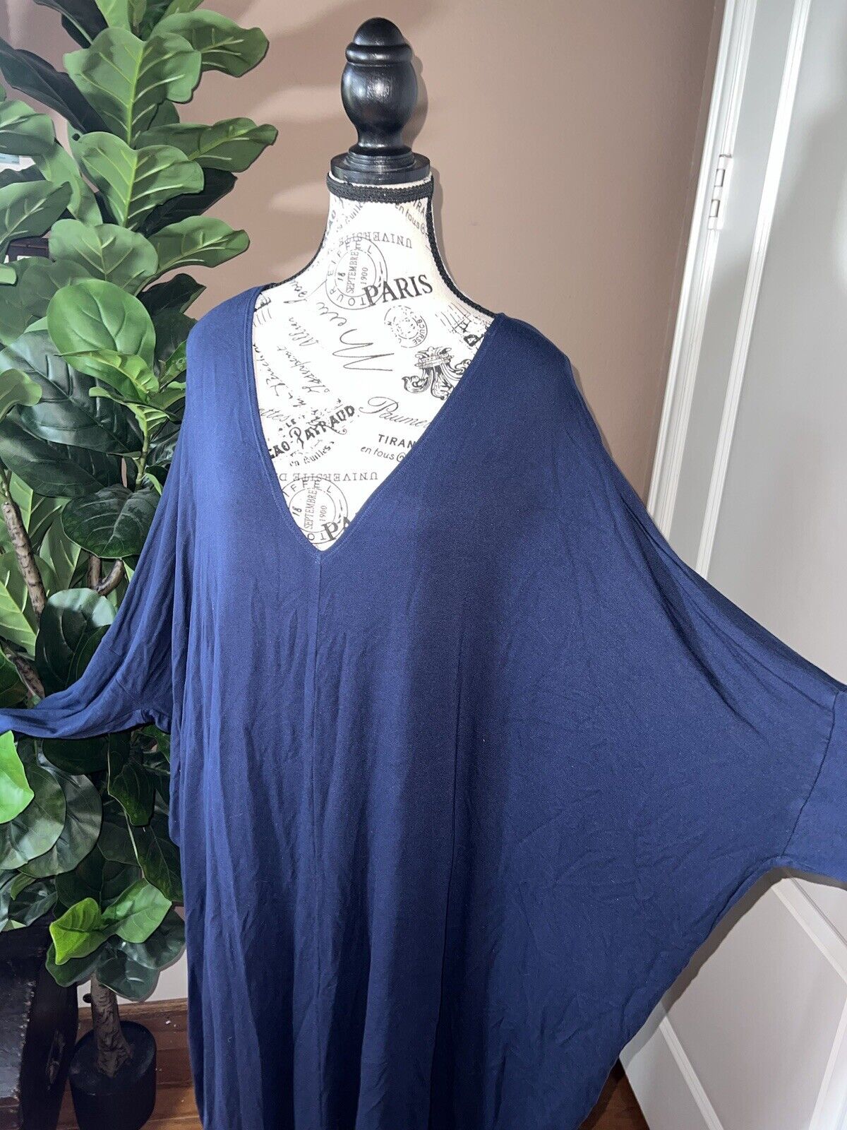 Bryn Walker Dark Blue Dolman Sleeve Maxi Dress Batwing 2X 2XL XXL MSRP $198