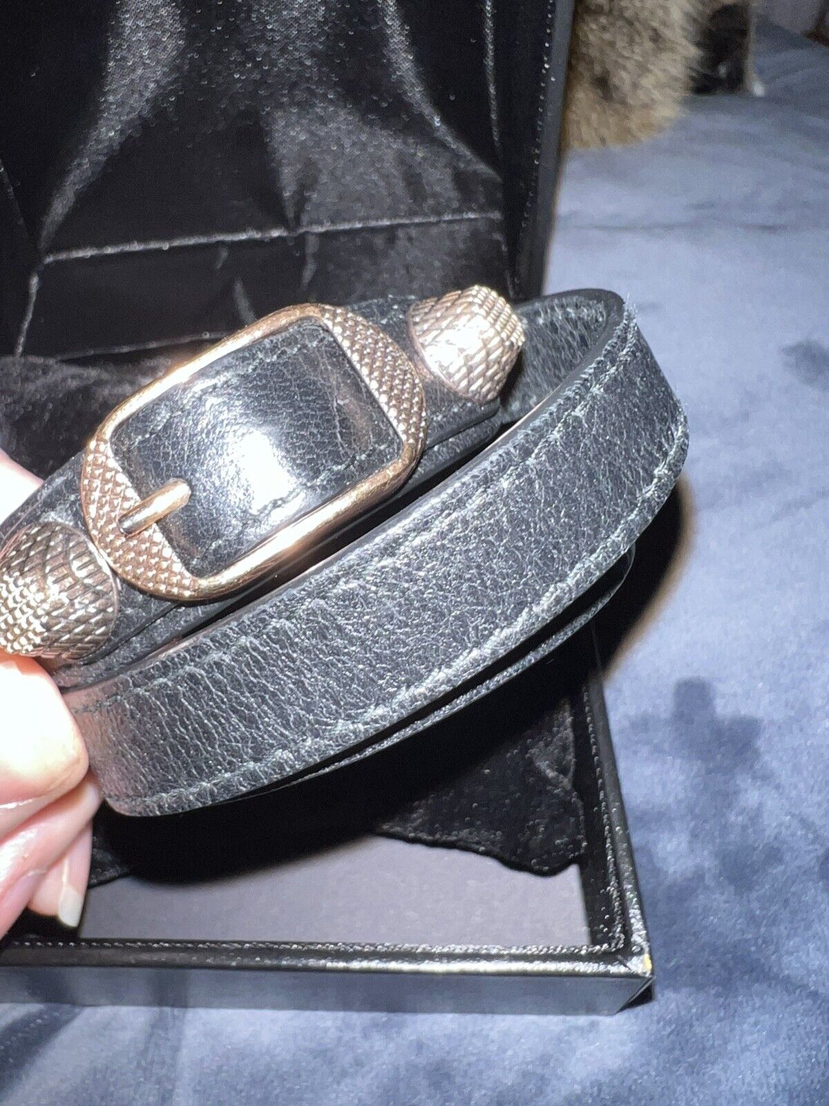 Balenciaga Leather Wrap Bracelet !!!  Triple Wrap  Arena Tour Black/Rose Gold