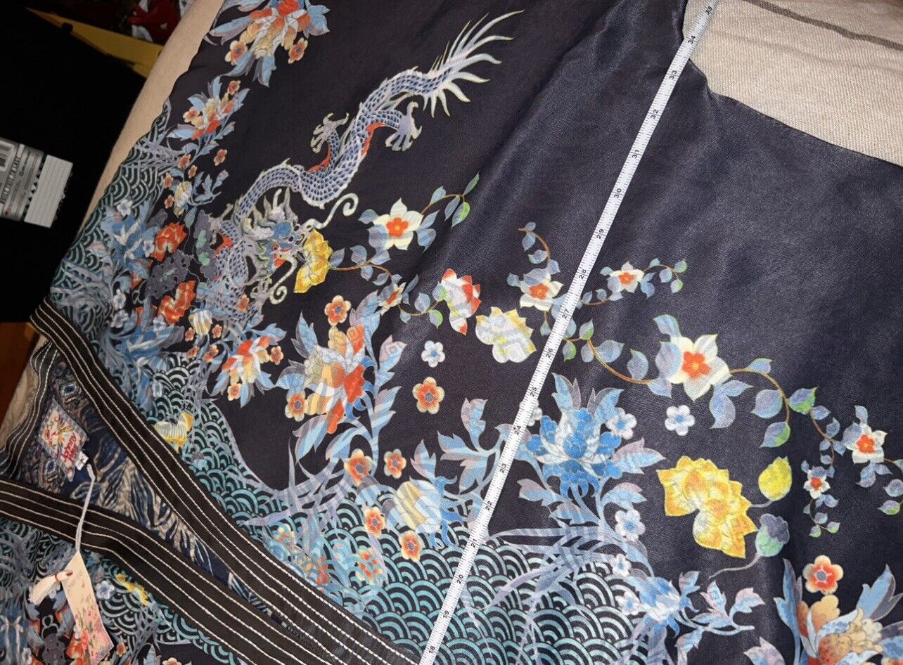 Johnny Was Sz L Silky Kimono Duster REVERSIBLE Embroidered Wrap  Dragon